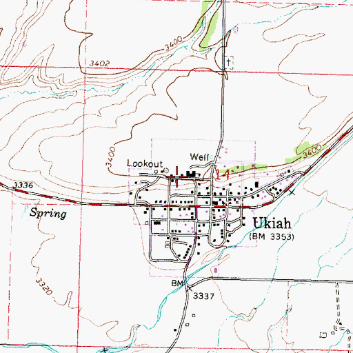 Topographic Map of Ukiah School, OR