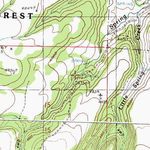 Topographic Map of Spring Creek Spring, OR