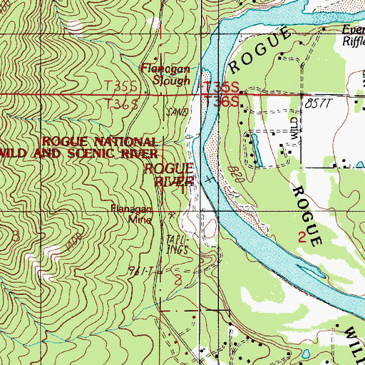 Topographic Map of Flanagan Mine, OR