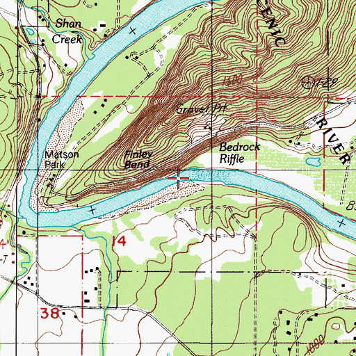 Topographic Map of Bedrock Riffle, OR