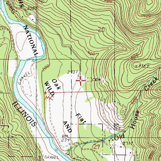 Topographic Map of Oak Flats Cemetery, OR