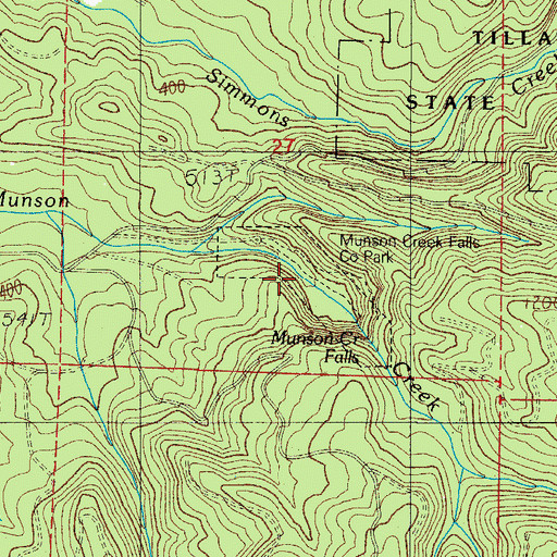 Topographic Map of Munson Creek Falls State Natural Area, OR