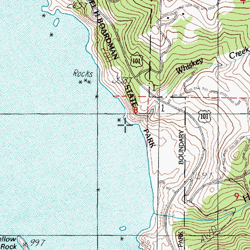 Topographic Map of Whiskey Creek, OR