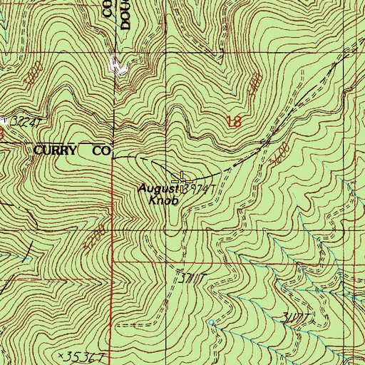 Topographic Map of August Knob, OR
