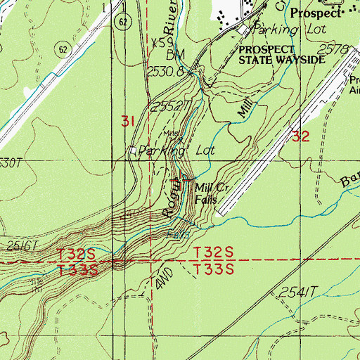 Topographic Map of Mill Creek Falls, OR