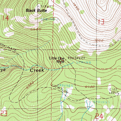 Topographic Map of Little Doe Mine, OR
