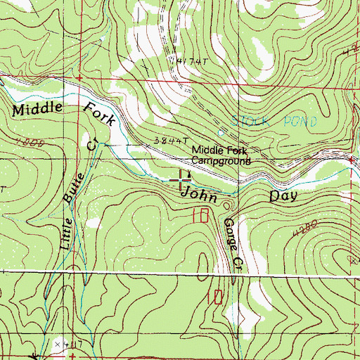 Topographic Map of Middle Fork Recreation Site, OR