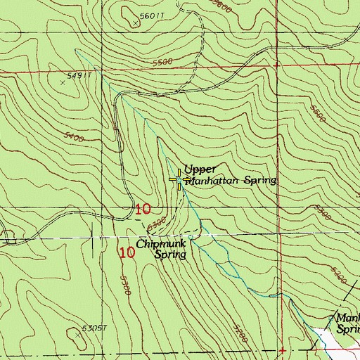Topographic Map of Upper Manhattan Spring, OR