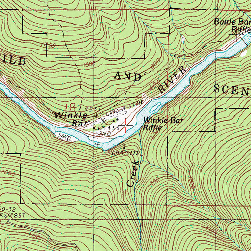 Topographic Map of Winkle Bar Riffle, OR