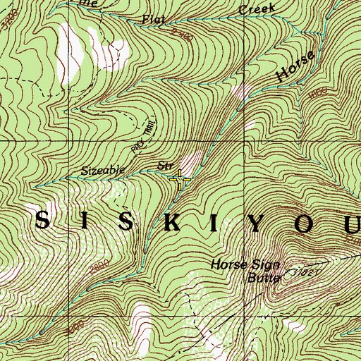 Topographic Map of Sizeable Stream, OR