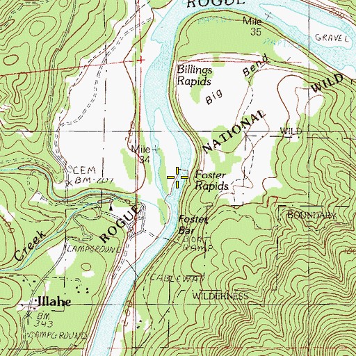 Topographic Map of Foster Rapids, OR
