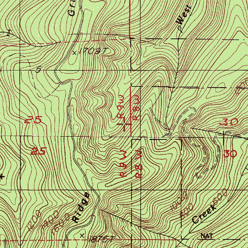 Topographic Map of Grant Ridge, OR
