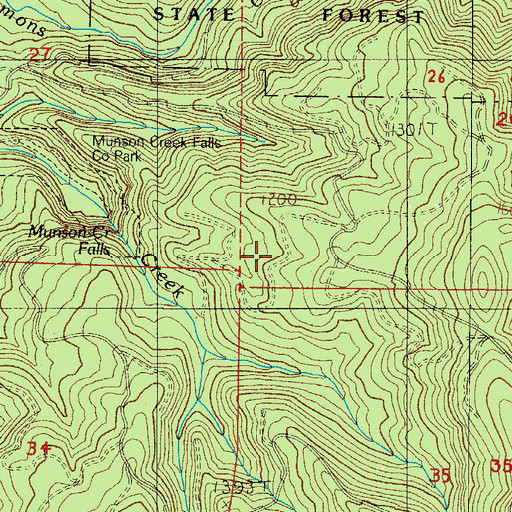Topographic Map of Munson Creek Falls, OR
