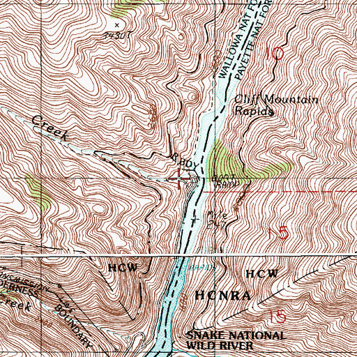 Topographic Map of Hells Canyon Creek Recreation Site, OR
