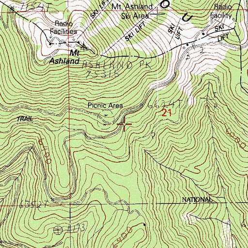 Topographic Map of Mount Ashland Recreation Site, OR