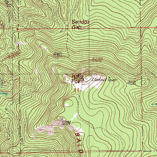 Topographic Map of Halls Point Lookout, OR