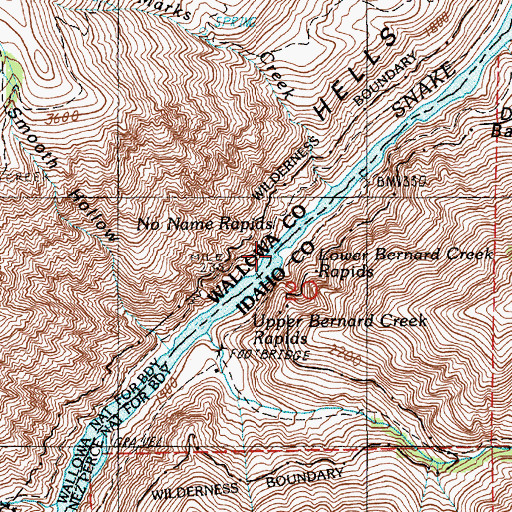 Topographic Map of Lower Bernard Creek Rapids, ID
