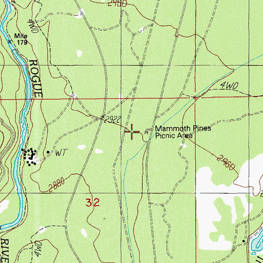 Topographic Map of Mammoth Pines Picnic Area (historical), OR