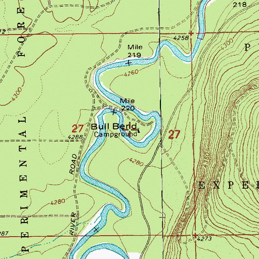 Topographic Map of Bull Bend Recreation Site, OR