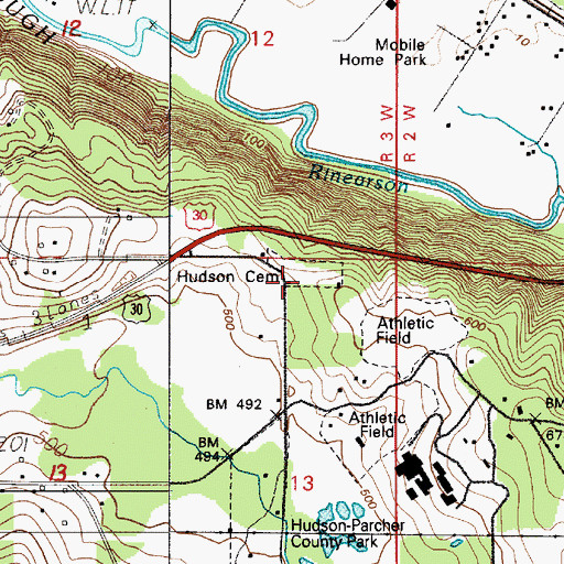 Topographic Map of Hudson Cemetery, OR