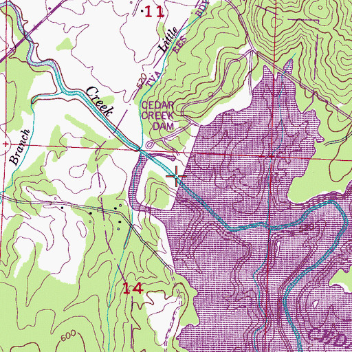 Topographic Map of Cedar Creek Dam, AL