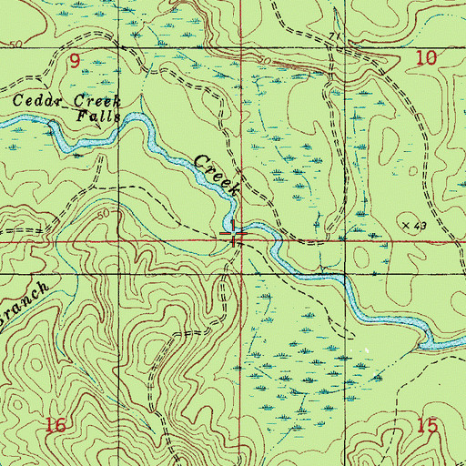 Topographic Map of Cedar Creek Falls, AL