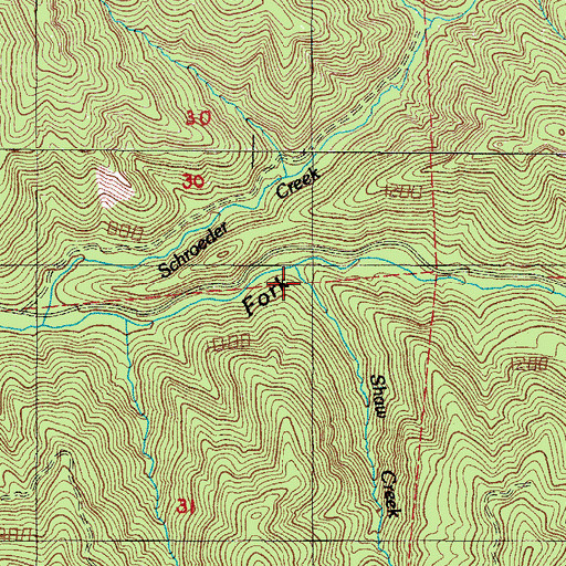 Topographic Map of Shaw Creek, OR