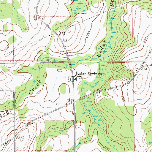 Topographic Map of Cedar Springs Baptist Church, AL