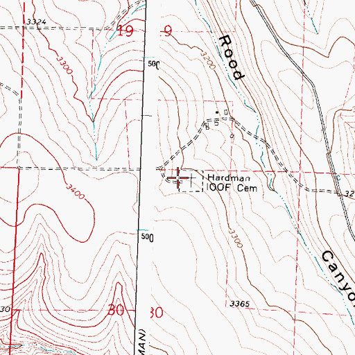 Topographic Map of Hardman IOOF Cemetery, OR