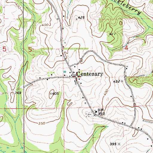 Topographic Map of Centenary, AL