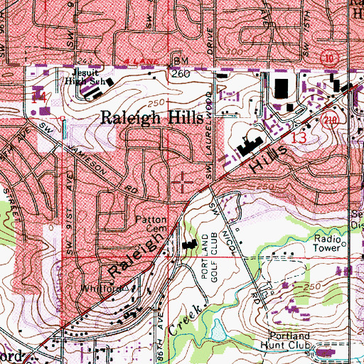 Topographic Map of Raleigh Hills, OR