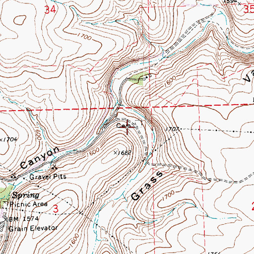 Topographic Map of De Moss Cemetery, OR