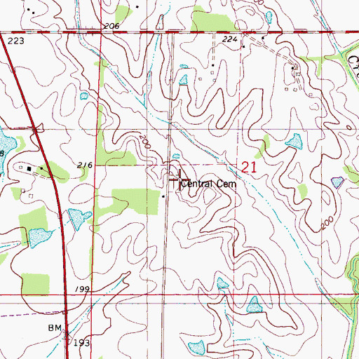 Topographic Map of Central Cemetery, AL