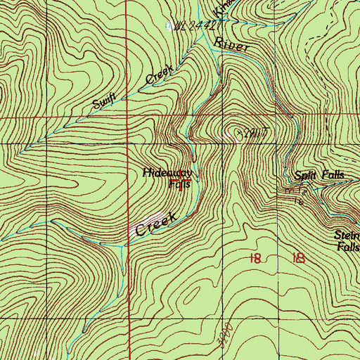 Topographic Map of Hideaway Falls, OR
