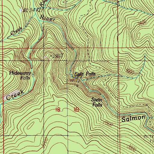 Topographic Map of Split Falls, OR