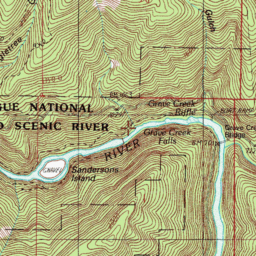 Topographic Map of Grave Creek Falls, OR