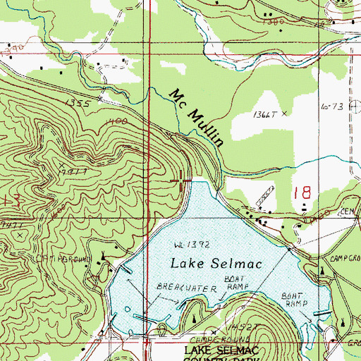 Topographic Map of Lake Selmac Dam, OR