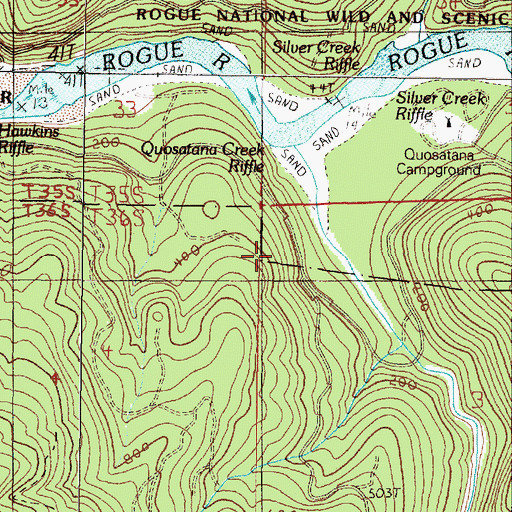 Topographic Map of Quosatana Creek Riffle, OR