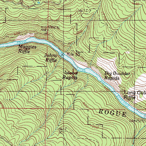 Topographic Map of Island Rapids, OR