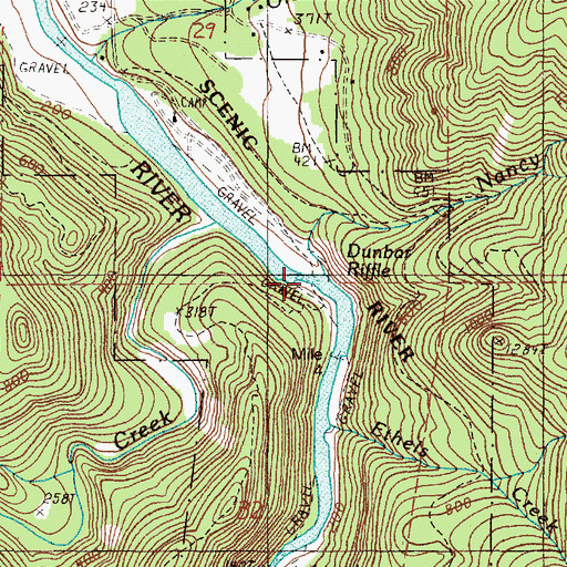 Topographic Map of Dunbar Riffle, OR