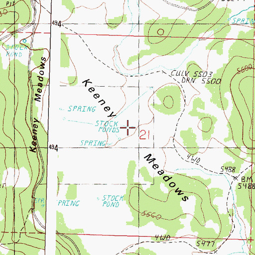 Topographic Map of Keeney Meadows, OR