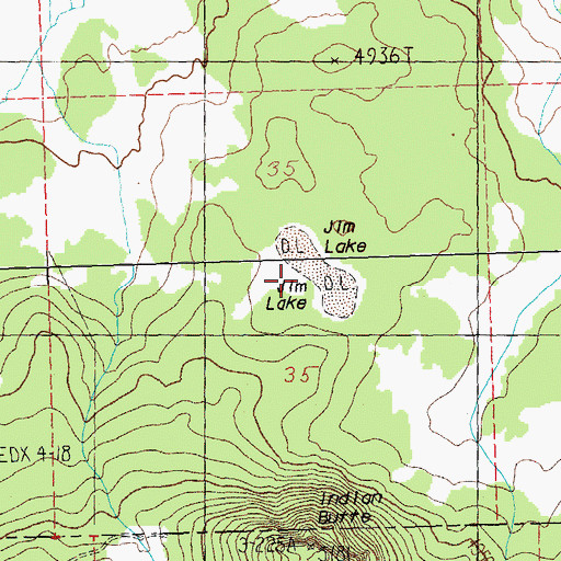 Topographic Map of Jim Lake, OR