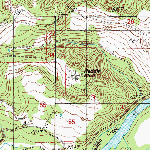 Topographic Map of Heddin Bluff, OR