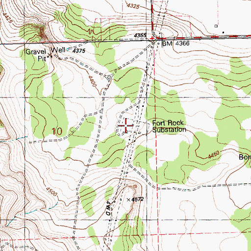 Topographic Map of Fort Rock Substation, OR