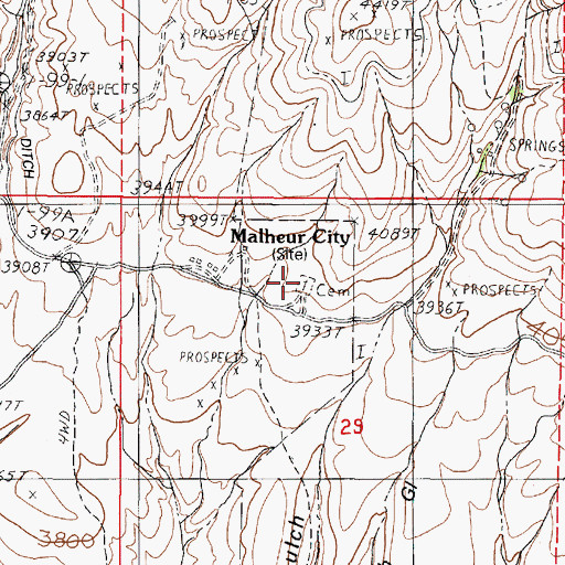 Topographic Map of Malheur Cemetery, OR