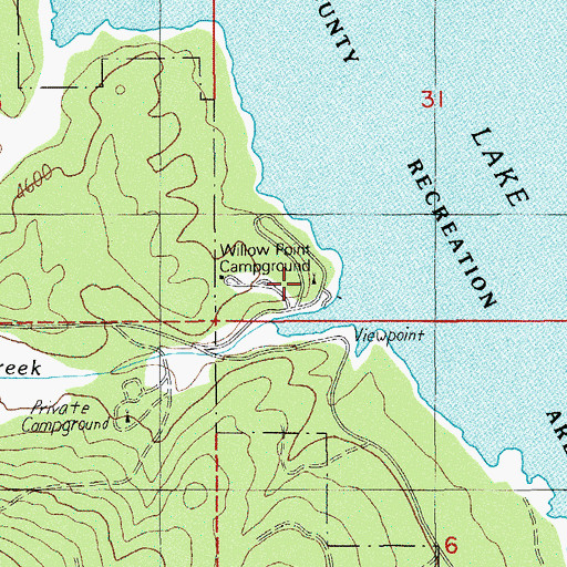 Topographic Map of Willow Point County Campground, OR