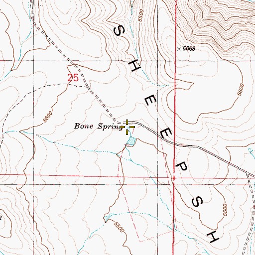 Topographic Map of Bone Spring, OR