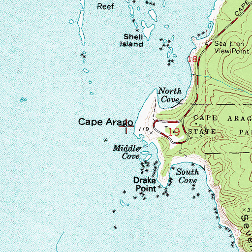 Topographic Map of Cape Arago, OR