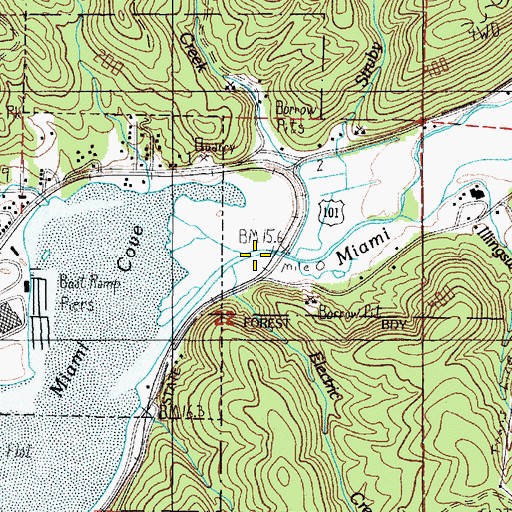 Topographic Map of Miami River, OR