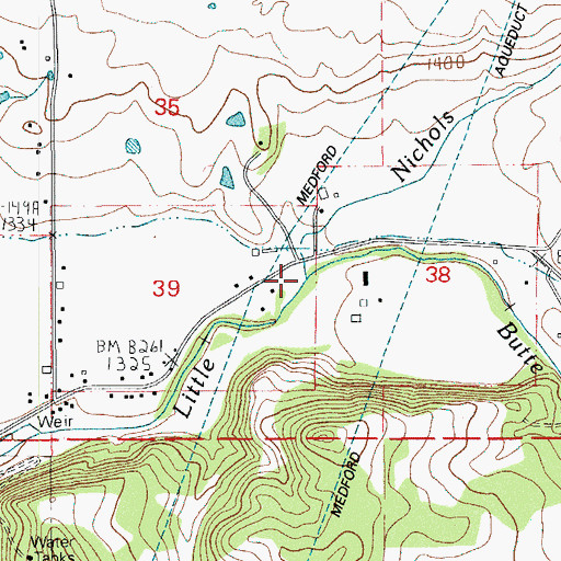 Topographic Map of Nichols Branch, OR